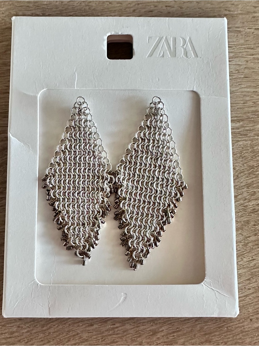 ZARA Silver Chainmail Drop Earrings in Silver Tone